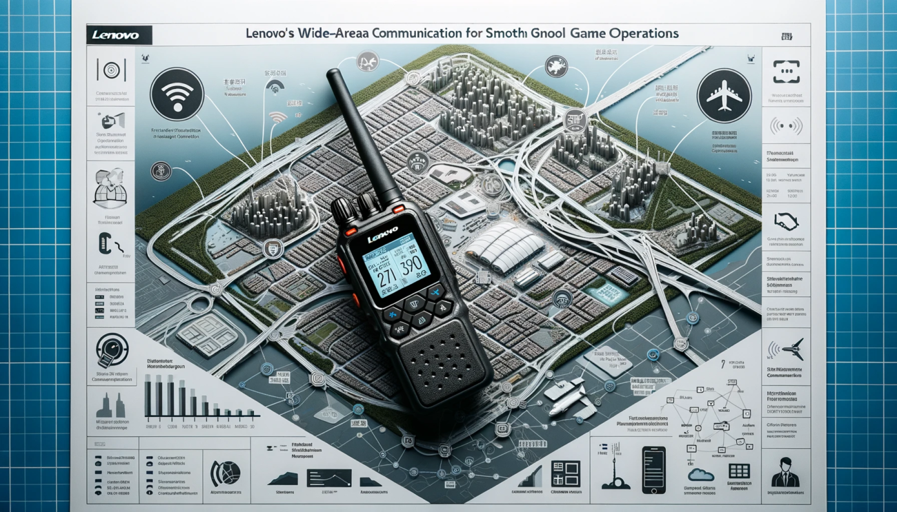Lenovo two-way radio on a city map showing coverage areas