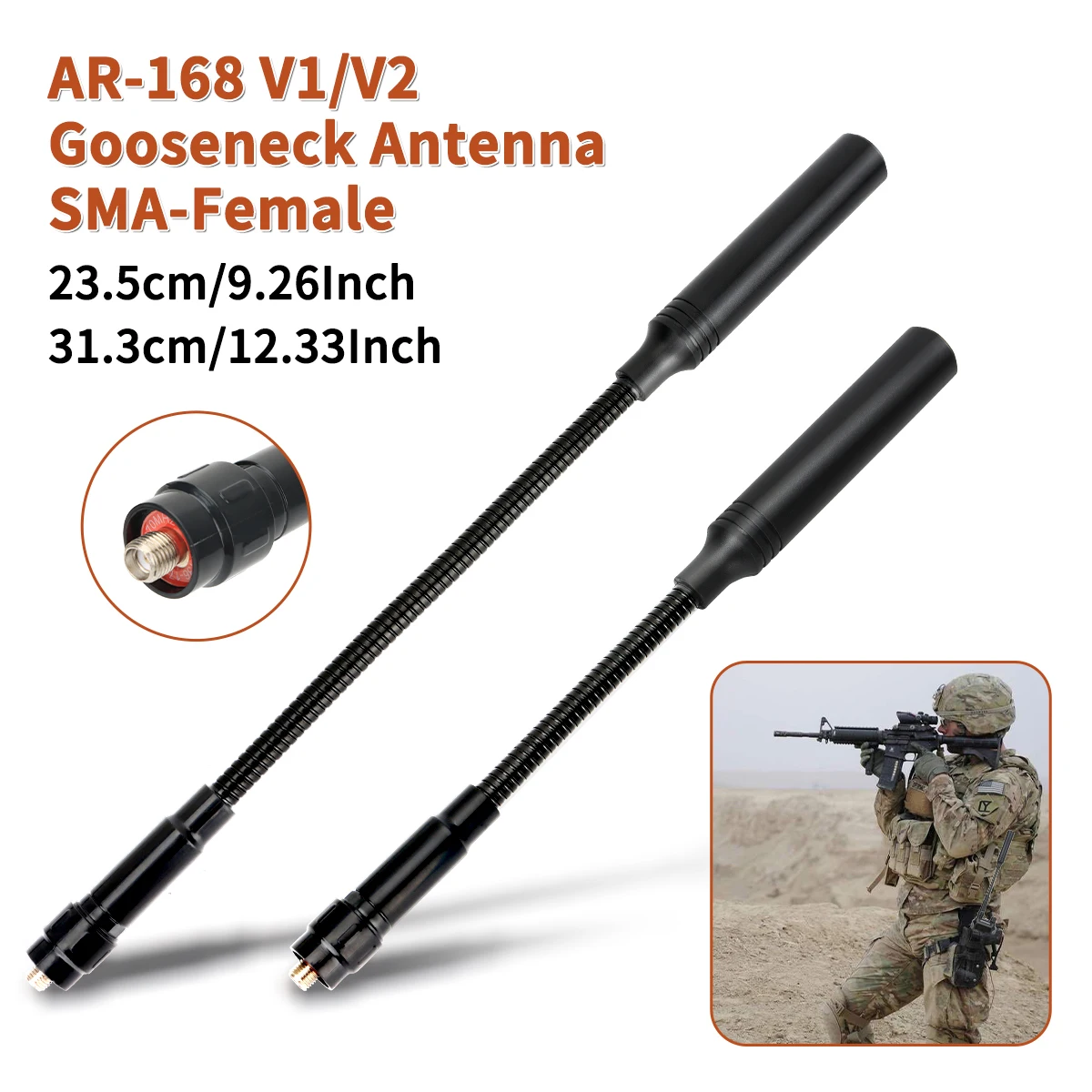 Antenne Tactical AR-168 Gooseneck - Dual Band SMA-Female pour Quansheng et Baofeng UV Series