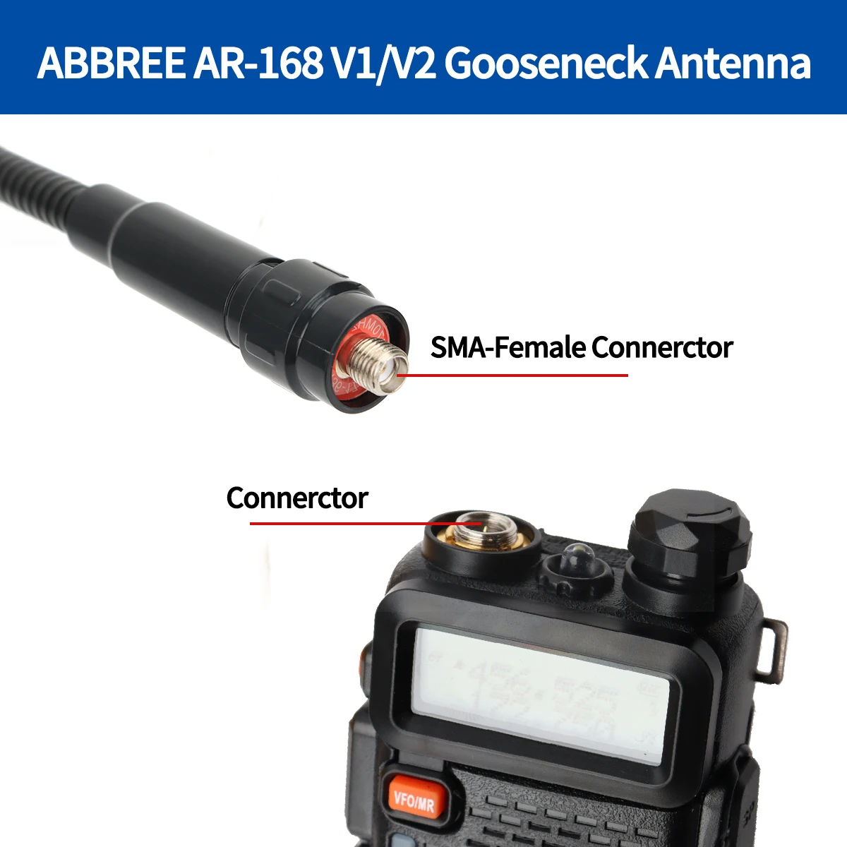 Antenne Tactical AR-168 Gooseneck - Dual Band SMA-Female pour Quansheng et Baofeng UV Series