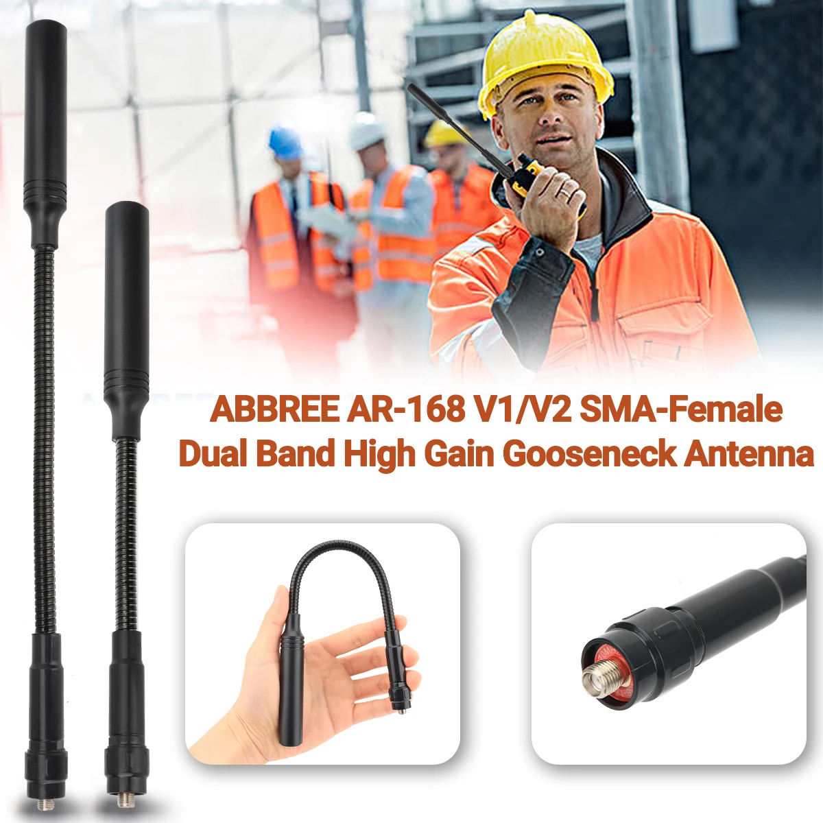 Antenne Tactical AR-168 Gooseneck - Dual Band SMA-Female pour Quansheng et Baofeng UV Series