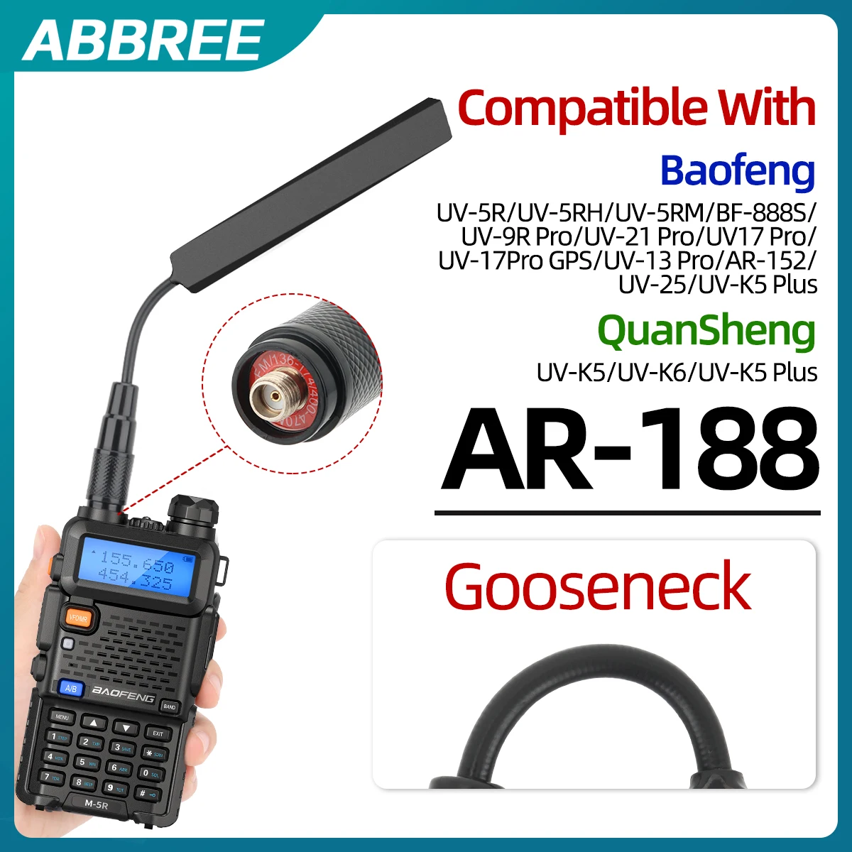 AR-188 SMA Female Antenna Dual Band 144/430MHz for Baofeng UV-5R & Quansheng Walkie Talkies - E