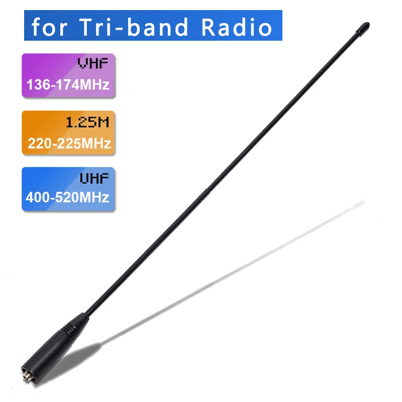 Antena Tri-Band AR-771 – Chicote VHF UHF para Walkie Talkies Baofeng | Antena Macia SMA-Fêmea para Rádio de Radioamador