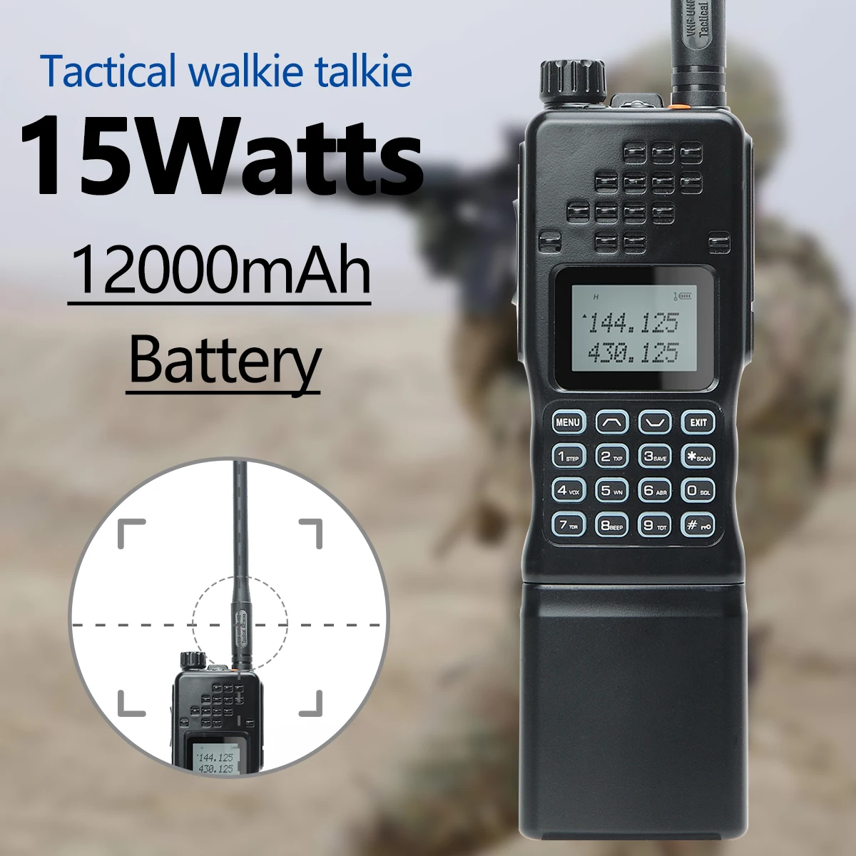 Walkie talkie Baofeng AR-152 - transceptor de doble banda de 15W con batería de 12000mAh para comunicación táctica de largo alcance