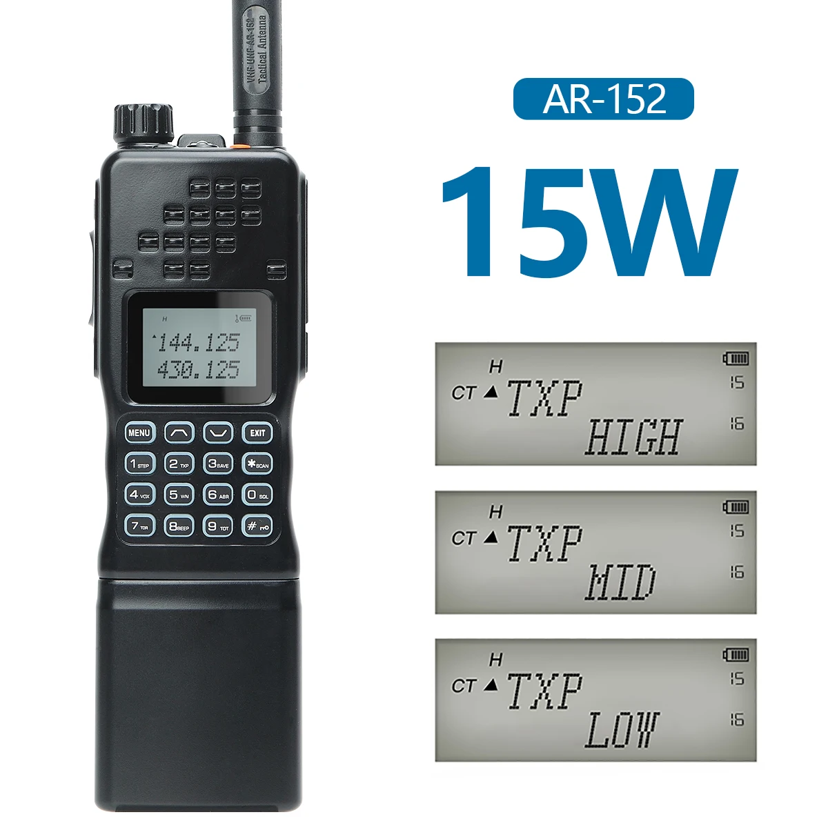 Walkie talkie Baofeng AR-152 - transceptor de doble banda de 15W con batería de 12000mAh para comunicación táctica de largo alcance