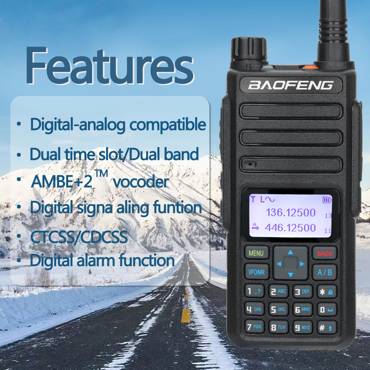 Baofeng DR-1801 Dual Band DMR Walkie Talkie - Long Range UHF DM-1801 Ham Radio with Dual Time S