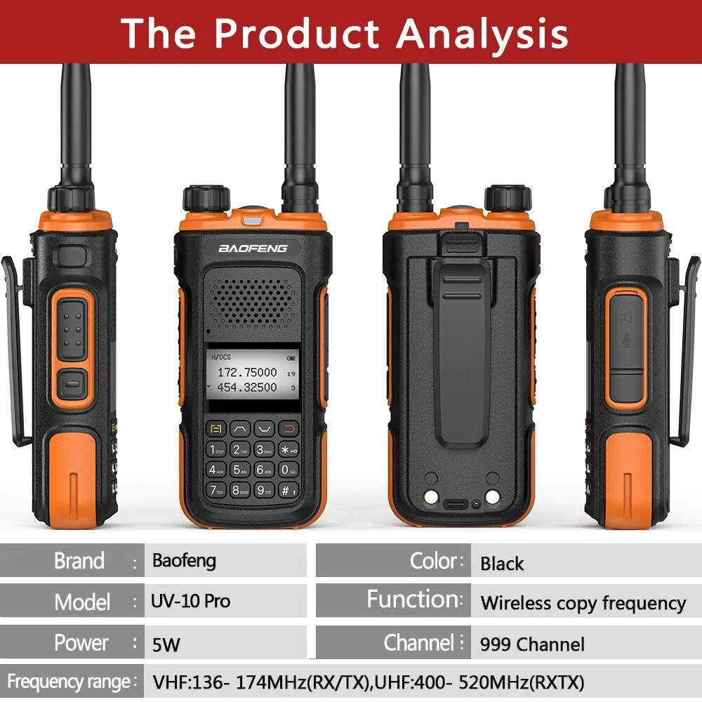 Baofeng UV-10 Pro Walkie Talkie: Dual Band 999CH, Type-C, Long Range, High Power Ham Radio