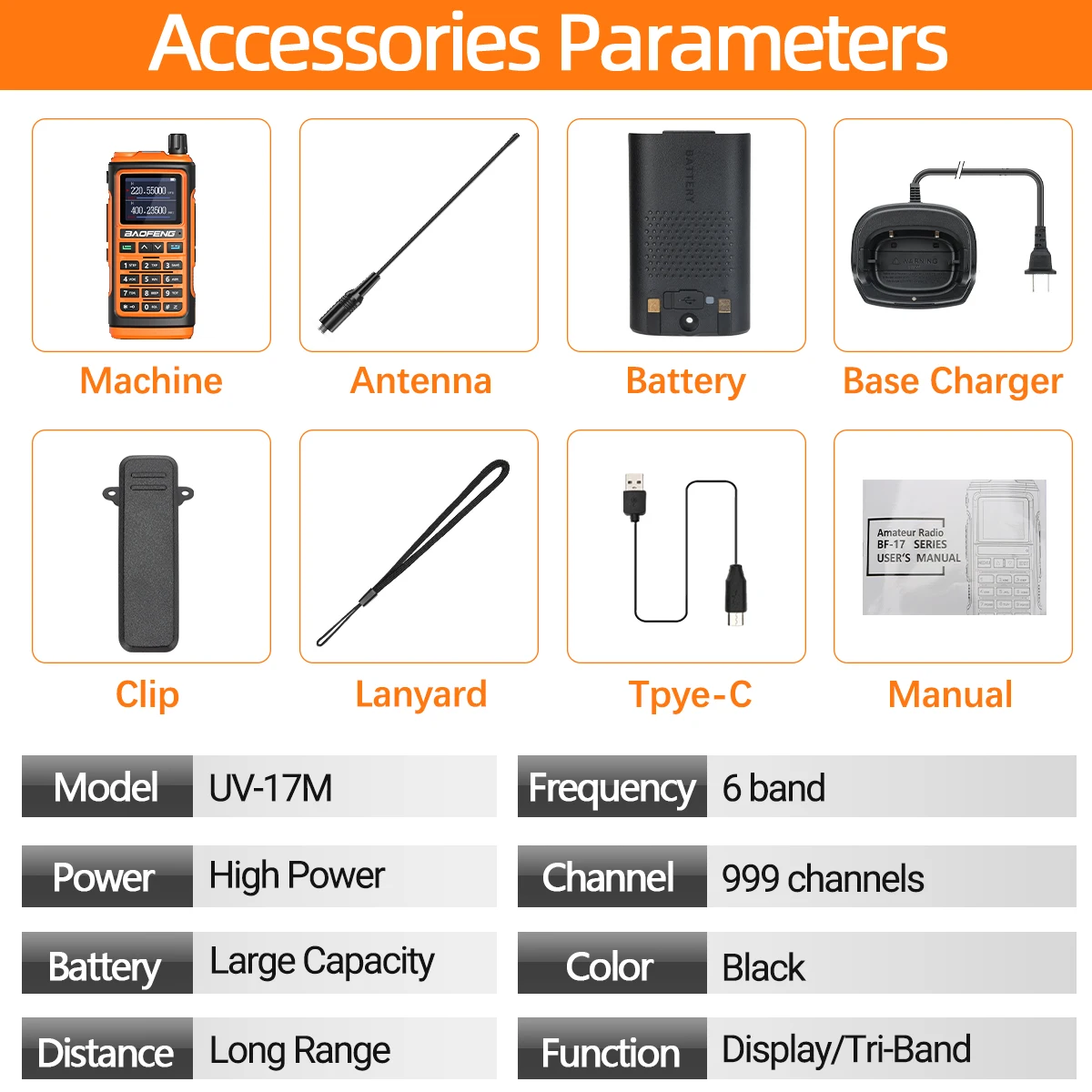 Baofeng UV-17M Air Band Walkie Talkie - Long Range 999CH Ham Radio with NOAA & Type-C Upgrade