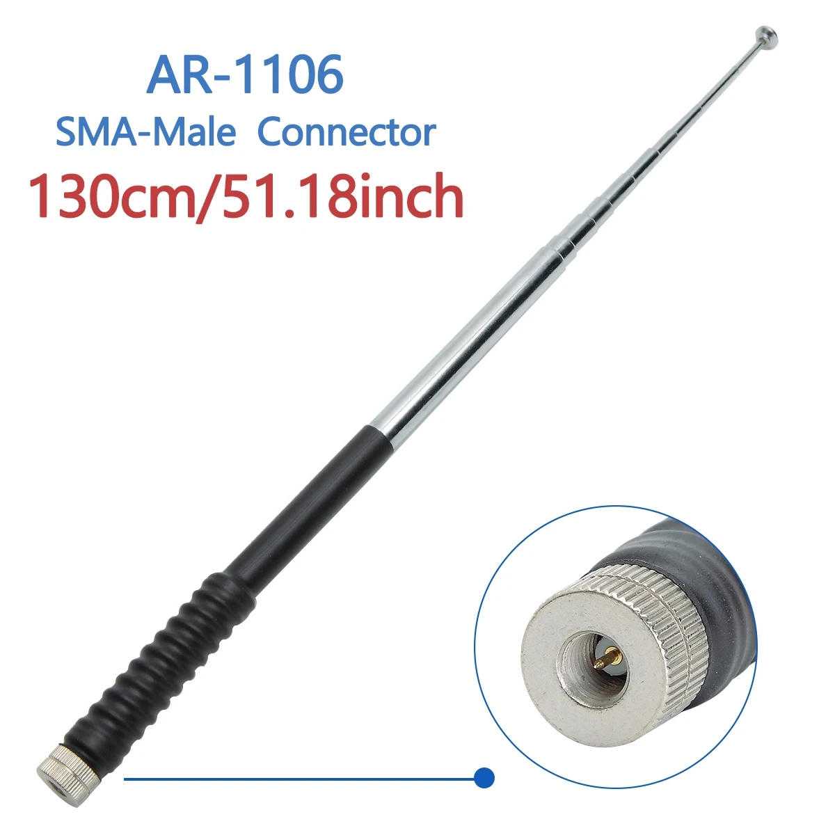 High Gain 130cm SMA VHF Telescopic Antenna for Baofeng UV-5R & Quansheng Walkie Talkies