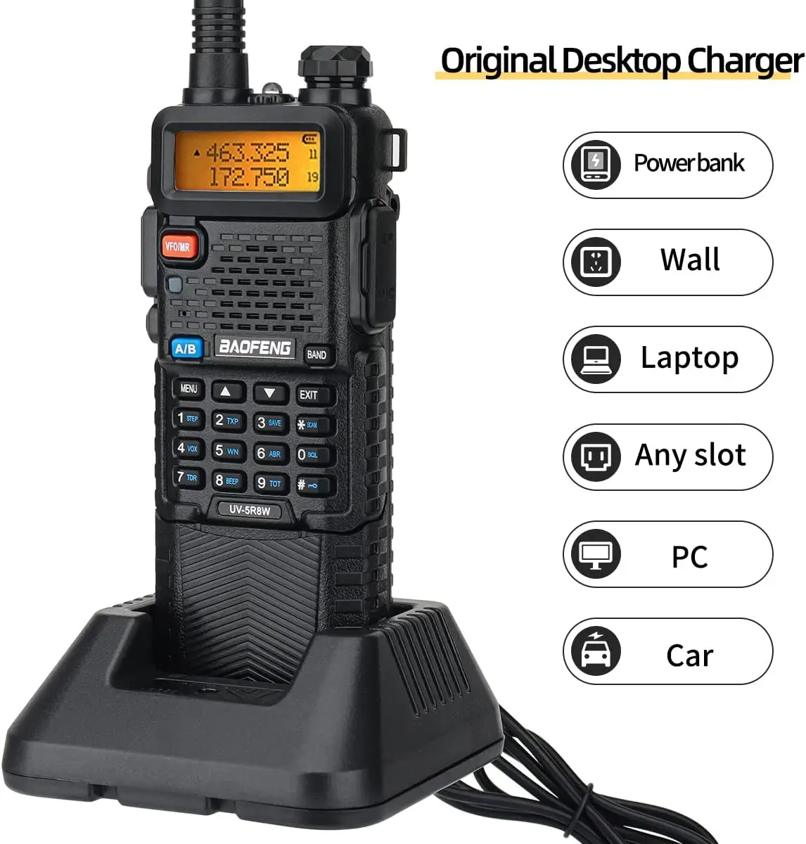 Walkie Talkie Baofeng UV-5R 8W – Radio Portátil de Doble Banda VHF/UHF, Alta Potencia y Largo Alcance (CB / Radioaficionado)