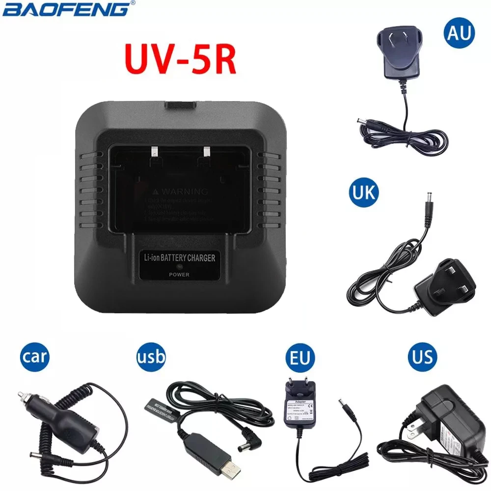 Pengisi Daya Baofeng UV-5R: Pengisian Cepat USB & Mobil untuk Walkie Talkie UV-5R DM-5R Plus