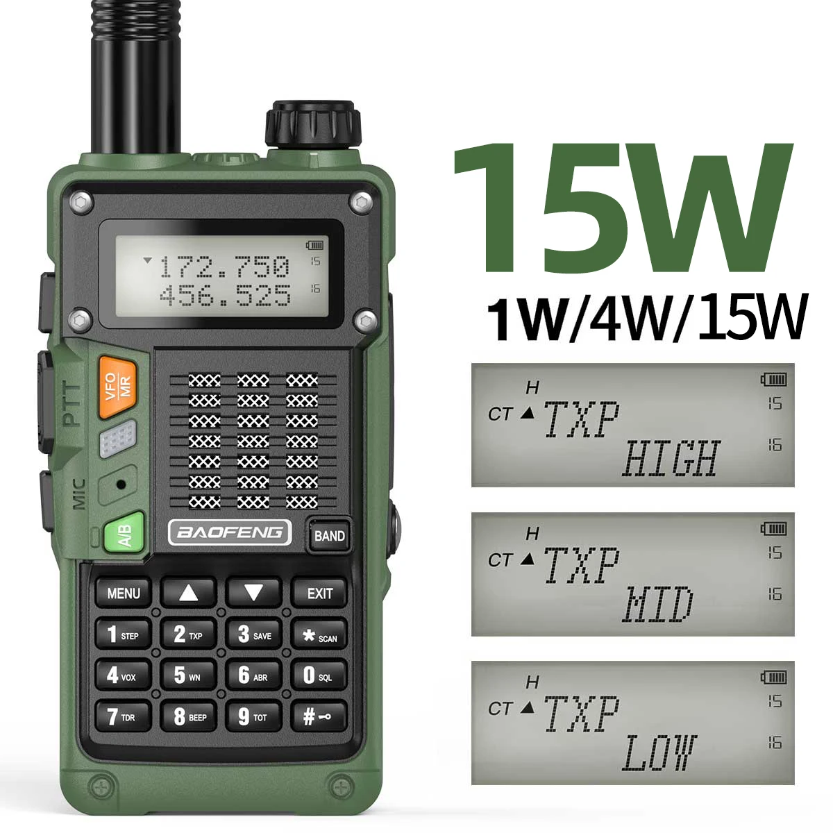 Baofeng UV-5R PLUS Walkie Talkie - 15W Dual Band, Long Range (50KM), USB Charging | High Power