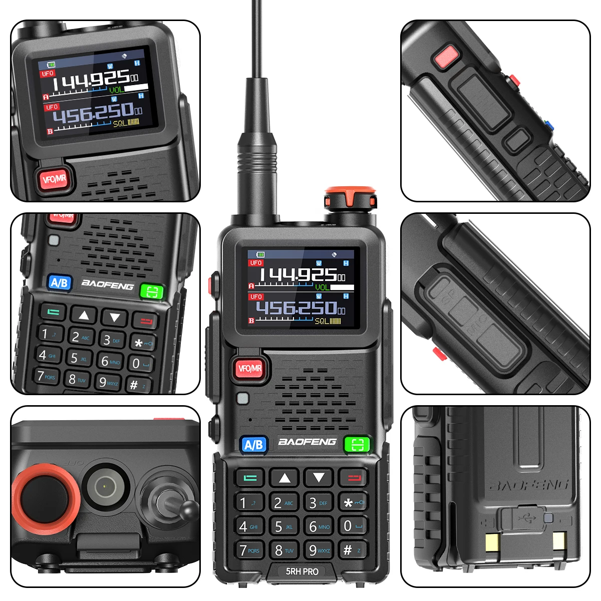 BAOFENG UV-5RH PRO MAX GPS Walkie-Talkie - Multiband-Amateurfunkgerät mit Type-C, NOAA-Wetterwarnungen und Frequenzübernahme