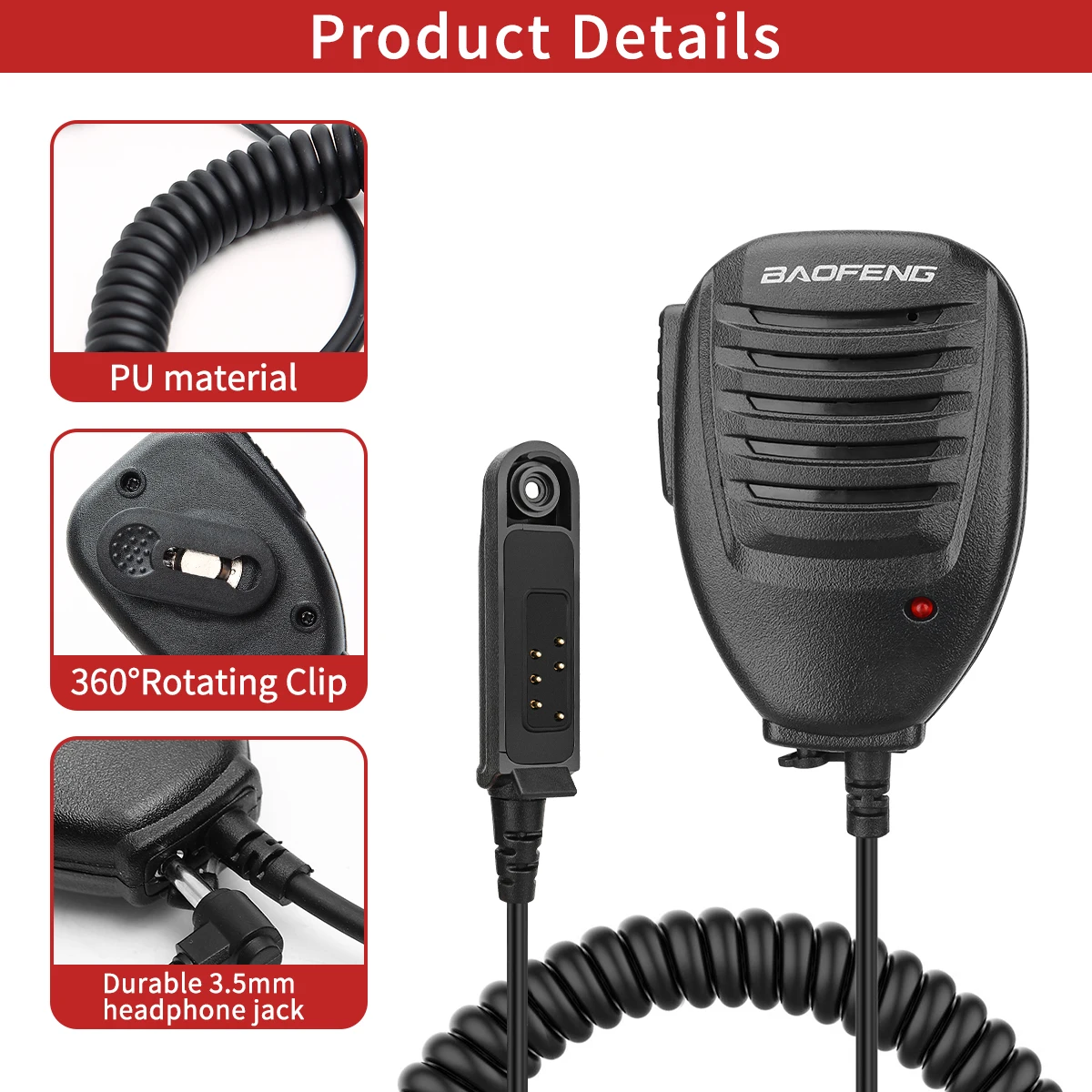 Baofeng UV-9R Plus/Pro Waterproof Shoulder Speaker Microphone for UV-XR BF-9700 UV-S22 Pro Walk
