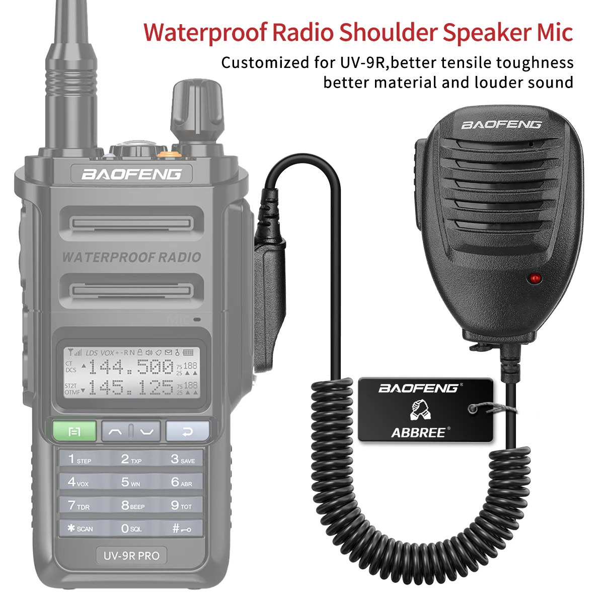 Baofeng UV-9R Plus/Pro Waterproof Shoulder Speaker Microphone for UV-XR BF-9700 UV-S22 Pro Walk