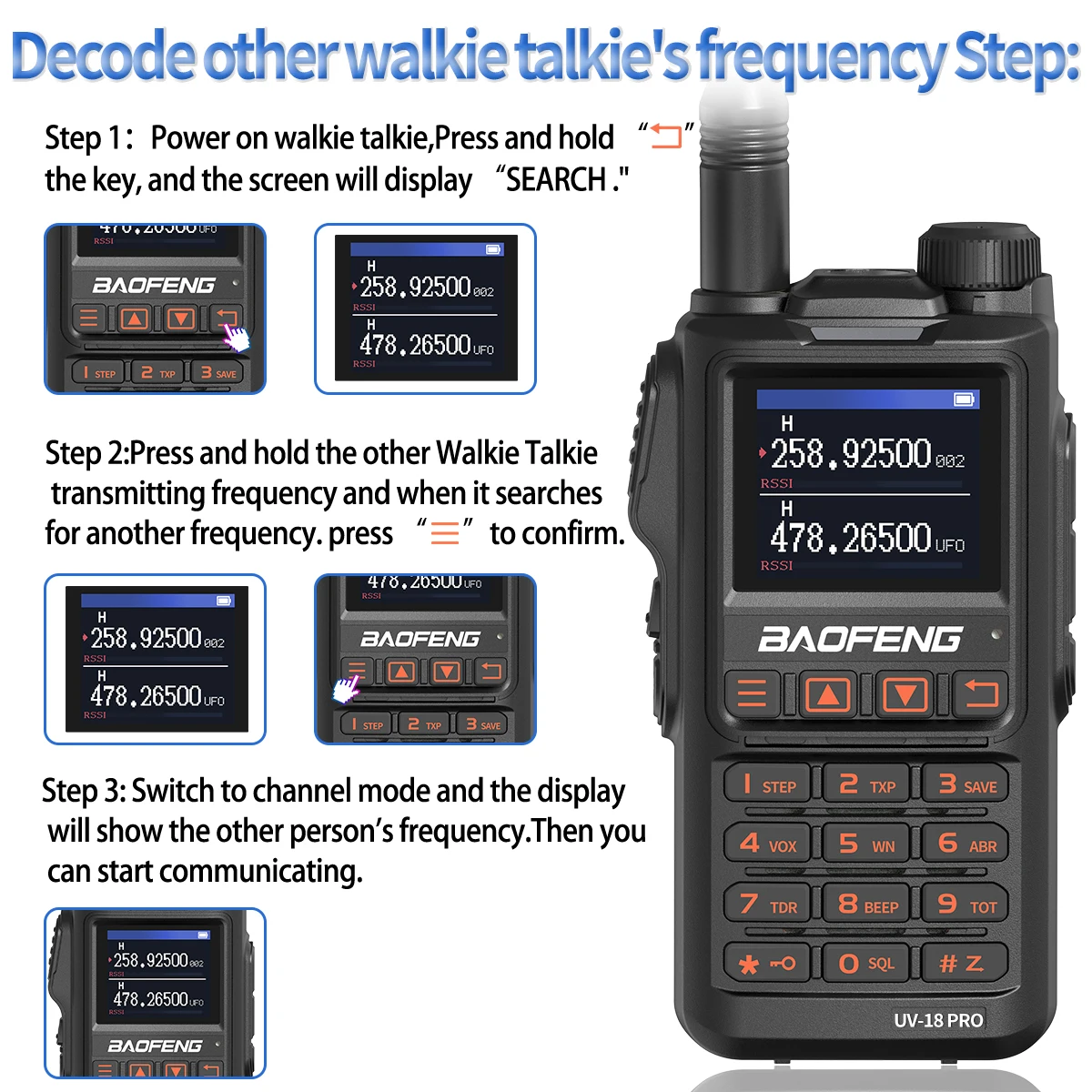 Baofeng UV18 Pro Walkie Talkie - 10W Long Range VHF UHF Two Way Radio with 999 Channels & NOAA