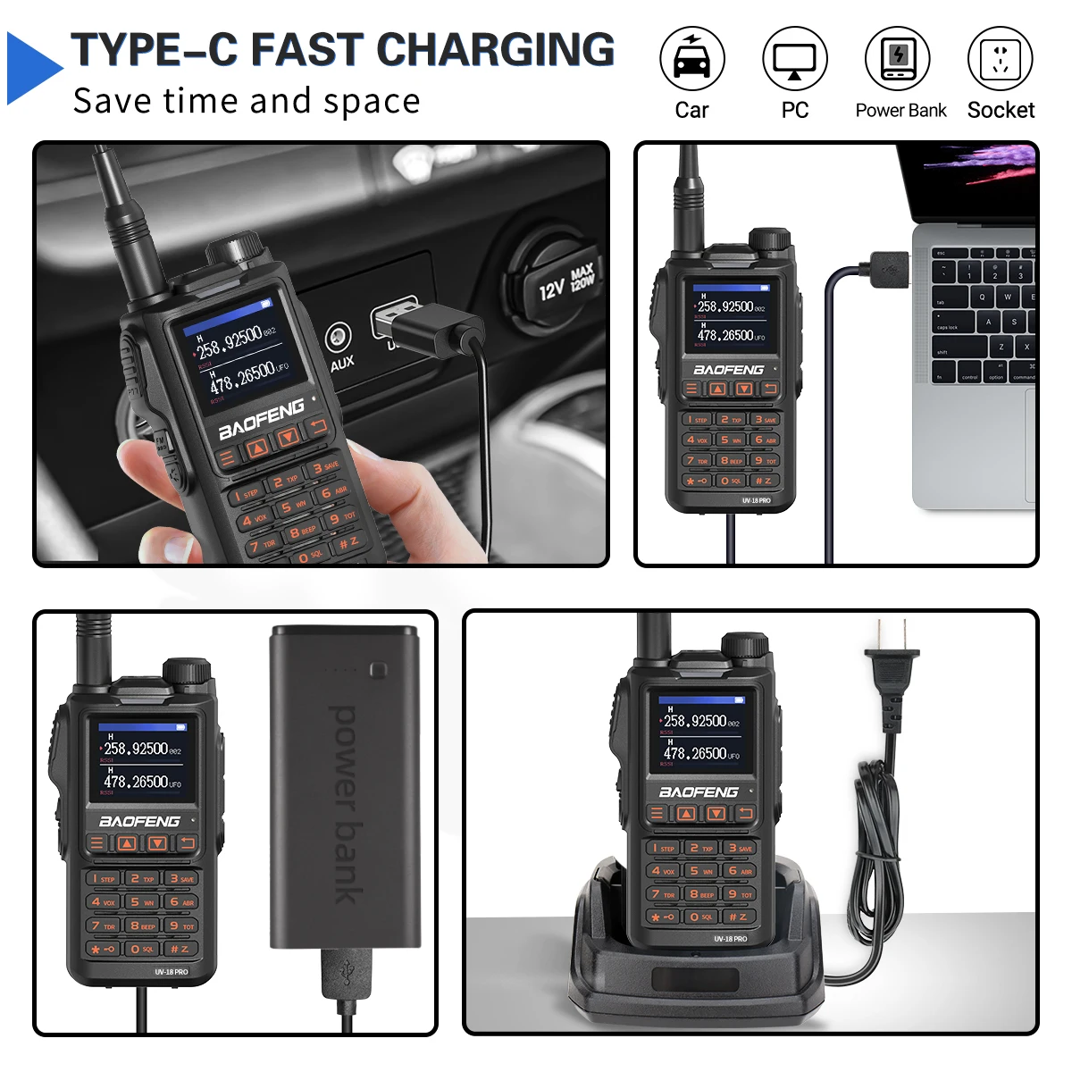 Baofeng UV18 Pro Walkie Talkie - 10W Long Range VHF UHF Two Way Radio with 999 Channels & NOAA