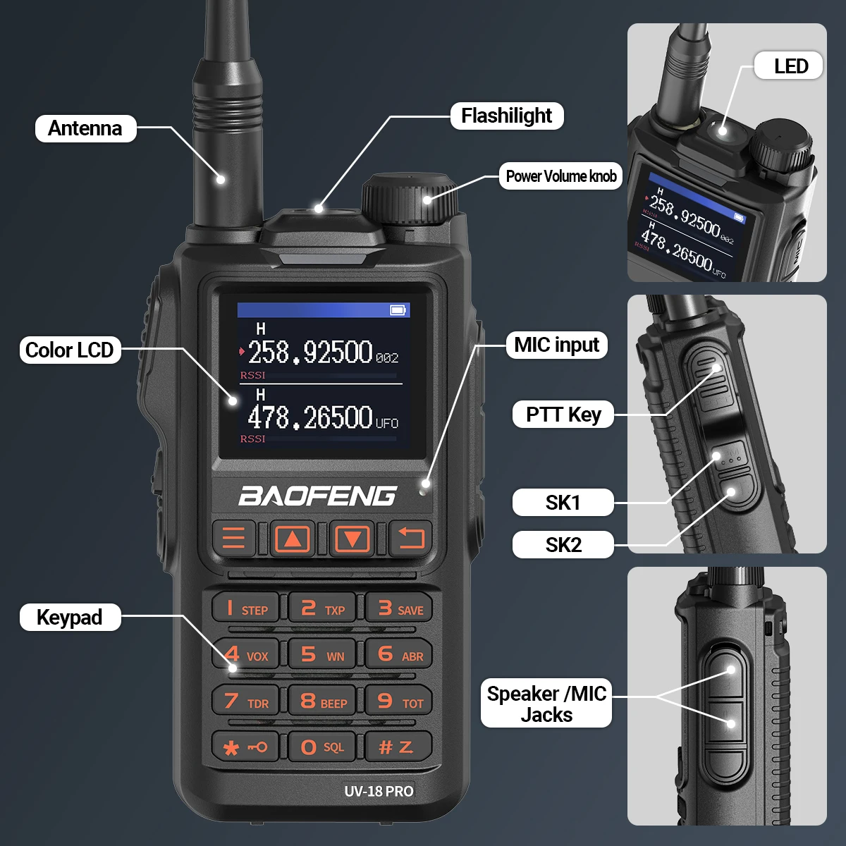 Baofeng UV18 Pro Walkie Talkie - 10W Long Range VHF UHF Two Way Radio with 999 Channels & NOAA
