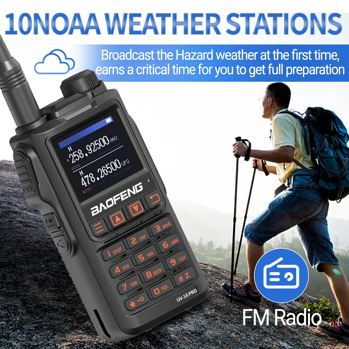 Baofeng UV18 Pro Walkie Talkie - 10W Long Range VHF UHF Two Way Radio with 999 Channels & NOAA
