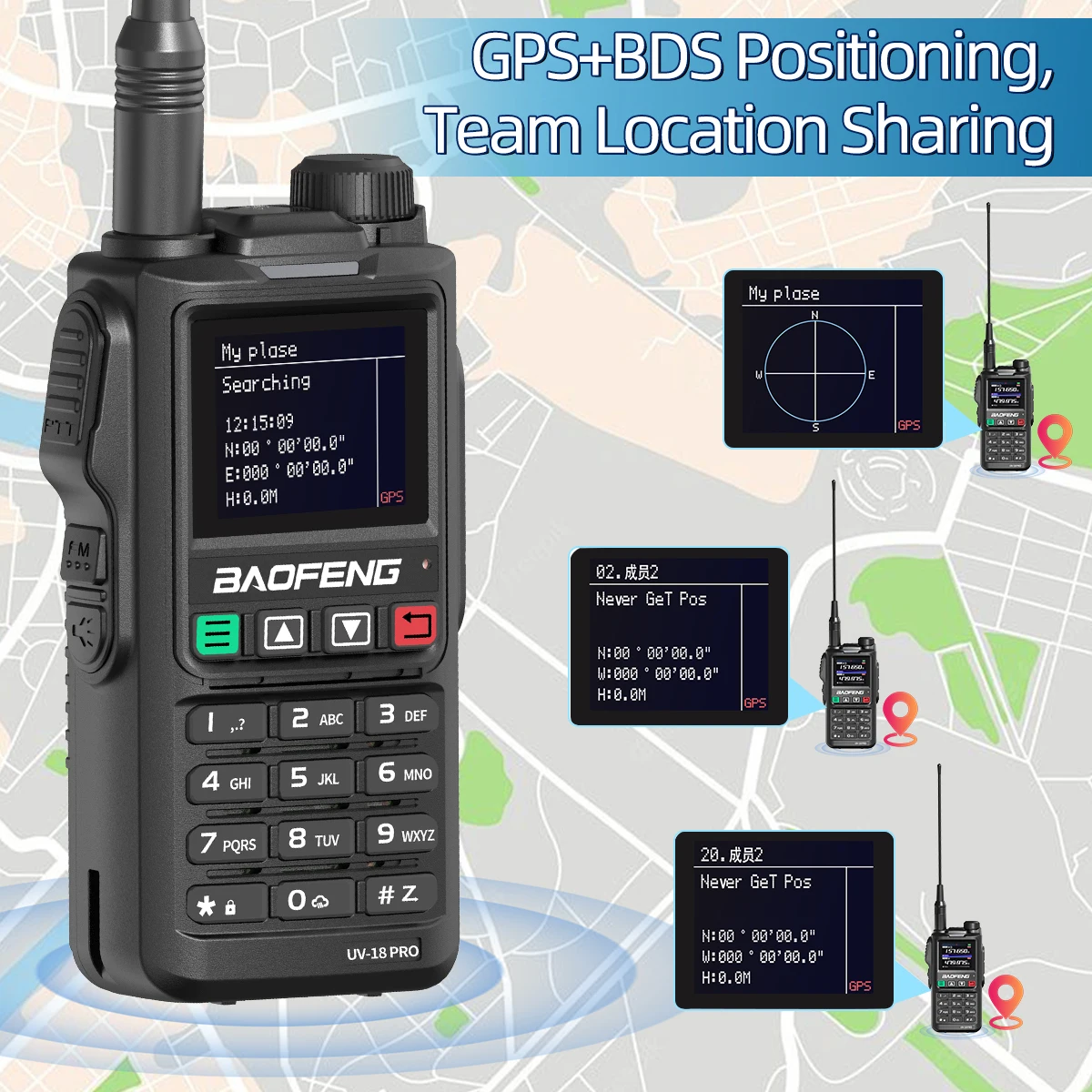 Walkie Talkie Baofeng UV18 PRO MAX GPS Air Band - Rádio Ham de 10W de longo alcance para caça e aventuras ao ar livre