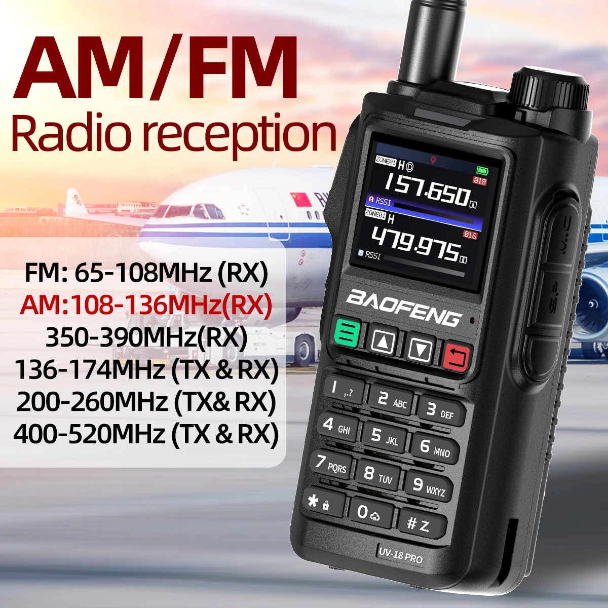 Walkie Talkie Baofeng UV18 PRO MAX GPS Air Band - Rádio Ham de 10W de longo alcance para caça e aventuras ao ar livre