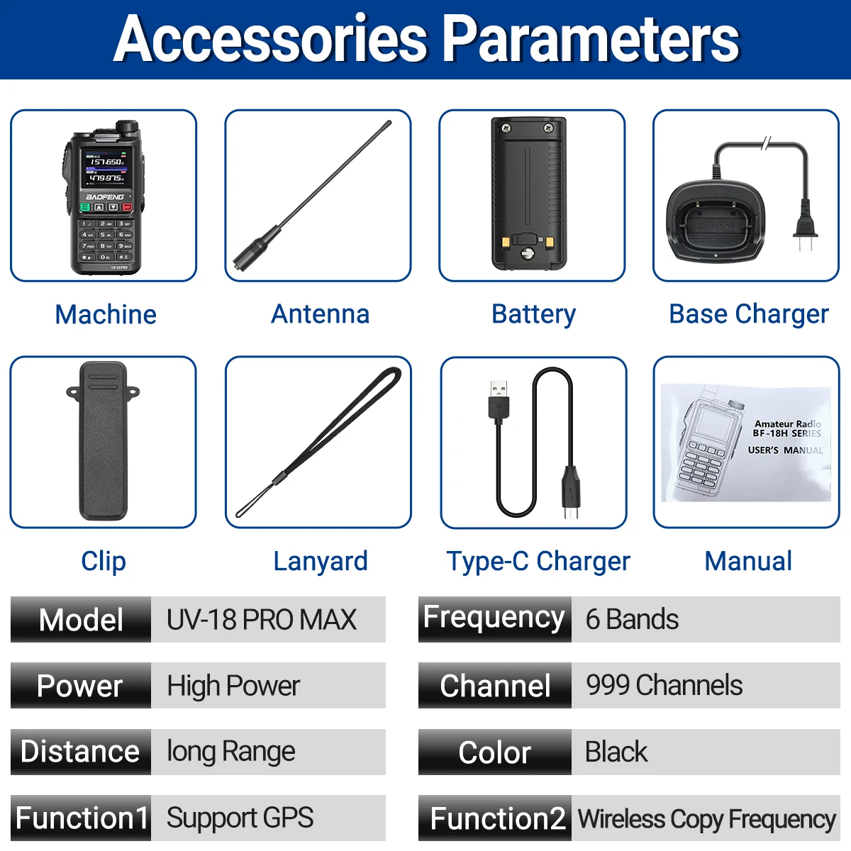 Walkie Talkie Baofeng UV18 PRO MAX GPS Air Band - Rádio Ham de 10W de longo alcance para caça e aventuras ao ar livre