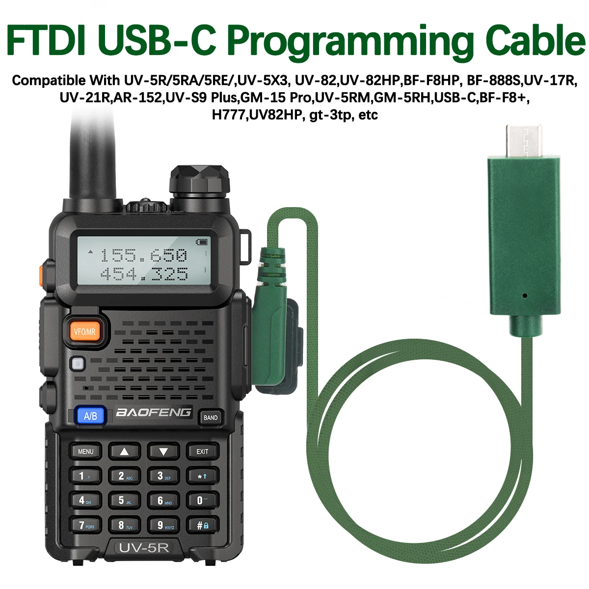 FTDI USB-C Programming Cable for Baofeng UV-5R & Quansheng Walkie Talkies - Easy Plug and Play