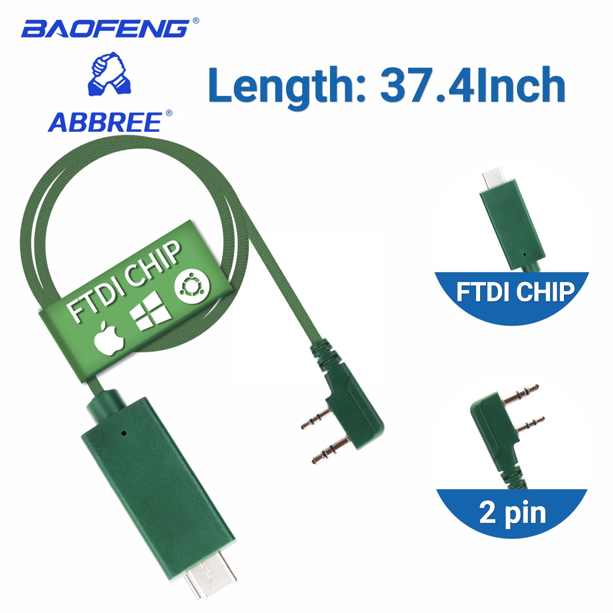 FTDI USB-C Programming Cable for Baofeng UV-5R & Quansheng Walkie Talkies - Easy Plug and Play