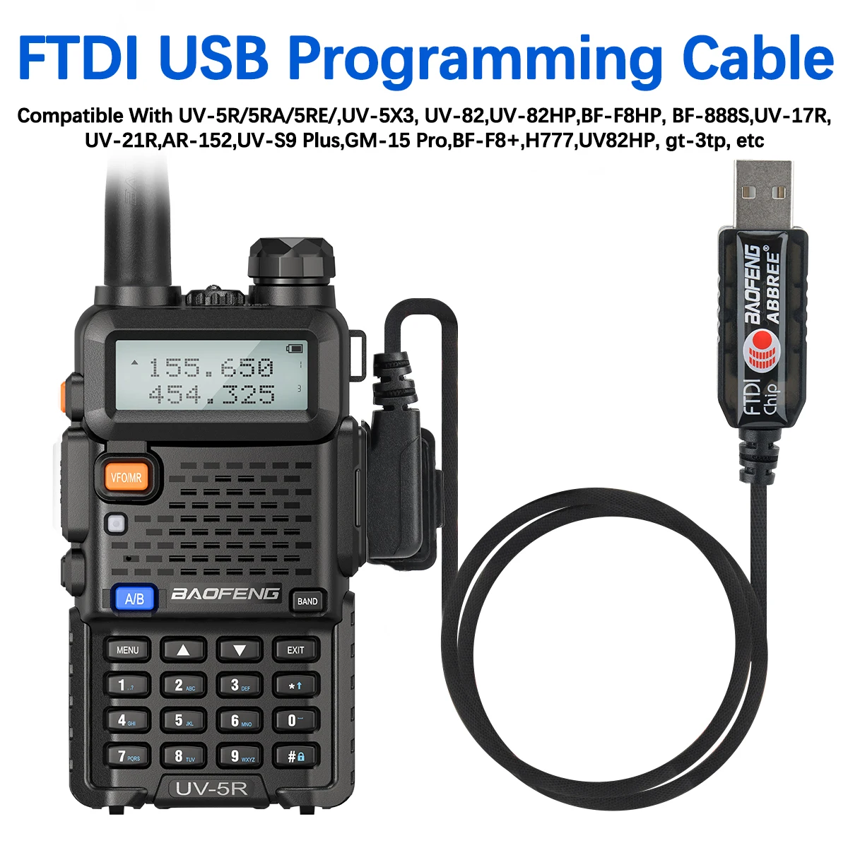 FTDI Chip USB Programming Cable for Baofeng UV-5R & Quansheng Walkie Talkies - Free Driver & CD