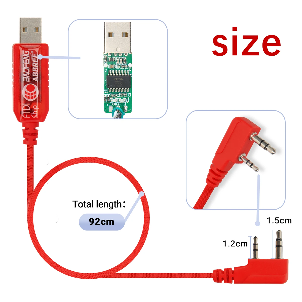 FTDI Chip USB Programming Cable for Baofeng UV-5R & Quansheng Walkie Talkies - Free Driver & CD