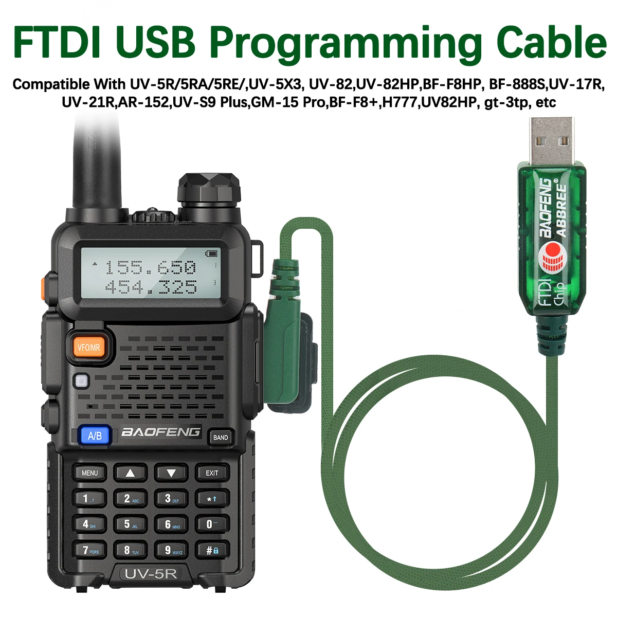 FTDI Chip USB Programming Cable for Baofeng UV-5R & Quansheng Walkie Talkies - Free Driver & CD