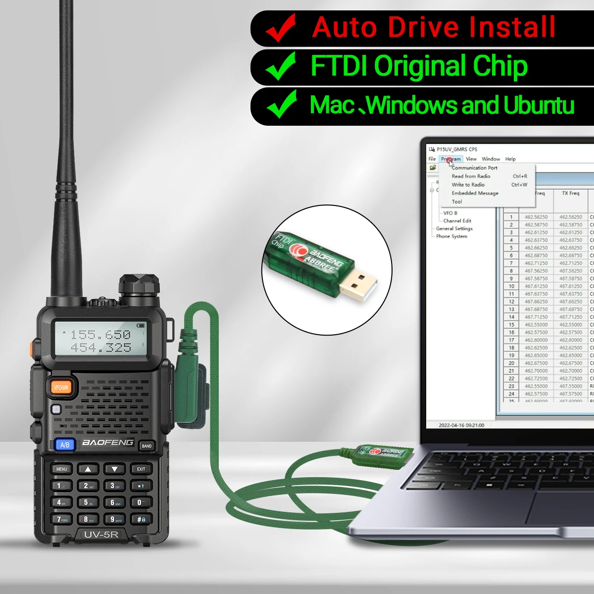 FTDI Chip USB Programming Cable for Baofeng UV-5R & Quansheng Walkie Talkies - Free Driver & CD