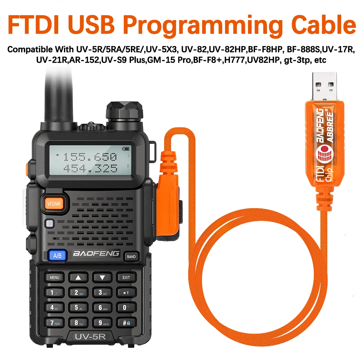 FTDI Chip USB Programming Cable for Baofeng UV-5R & Quansheng Walkie Talkies - Free Driver & CD