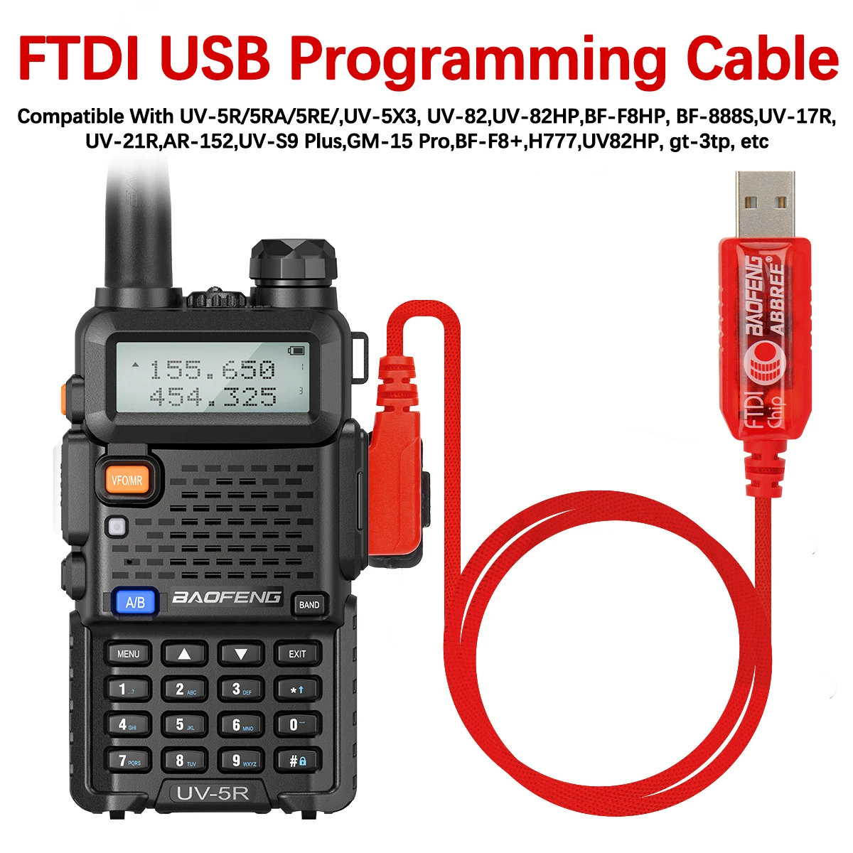 FTDI Chip USB Programming Cable for Baofeng UV-5R & Quansheng Walkie Talkies - Free Driver & CD