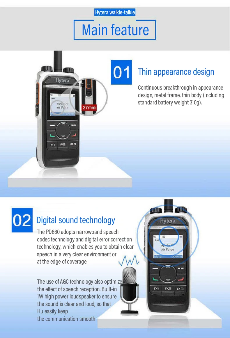 Hytera-Professional Portable Walkie-talkie for Hotel Business, PD660, CD50, W05, 10km, Waterpro