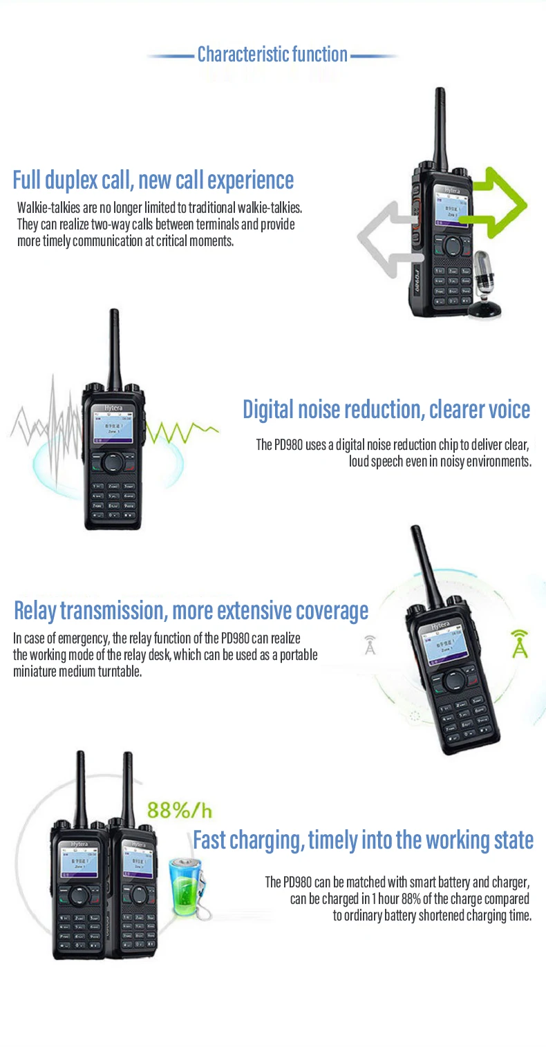 Hytera-PD980 Digital Noise Reduction Relay, Full-Duplex Call, Bluetooth Transmission, IP68 Wate