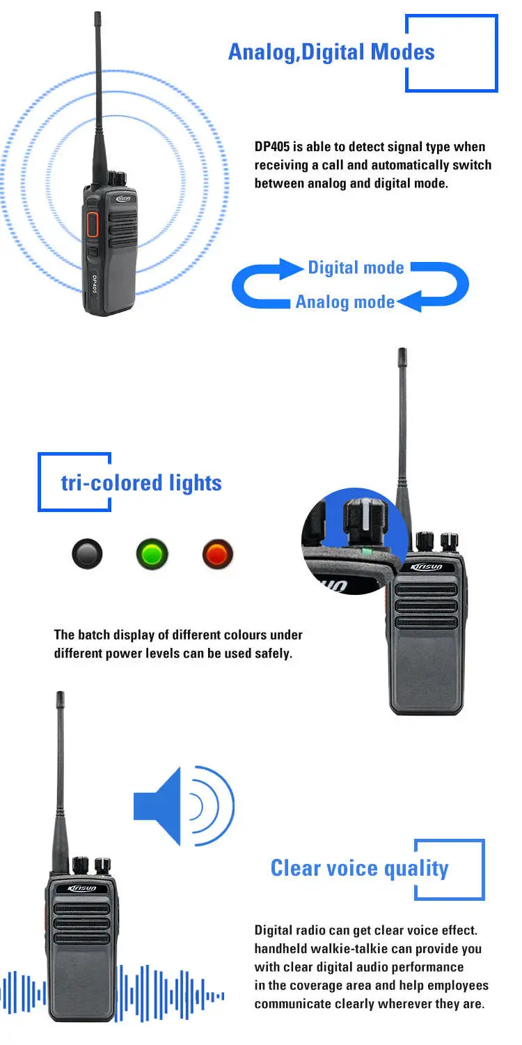 Kirisun-Long Range Dmr Digital Walkie Talkie, Two Way Radio, Voice Encryption, DP405