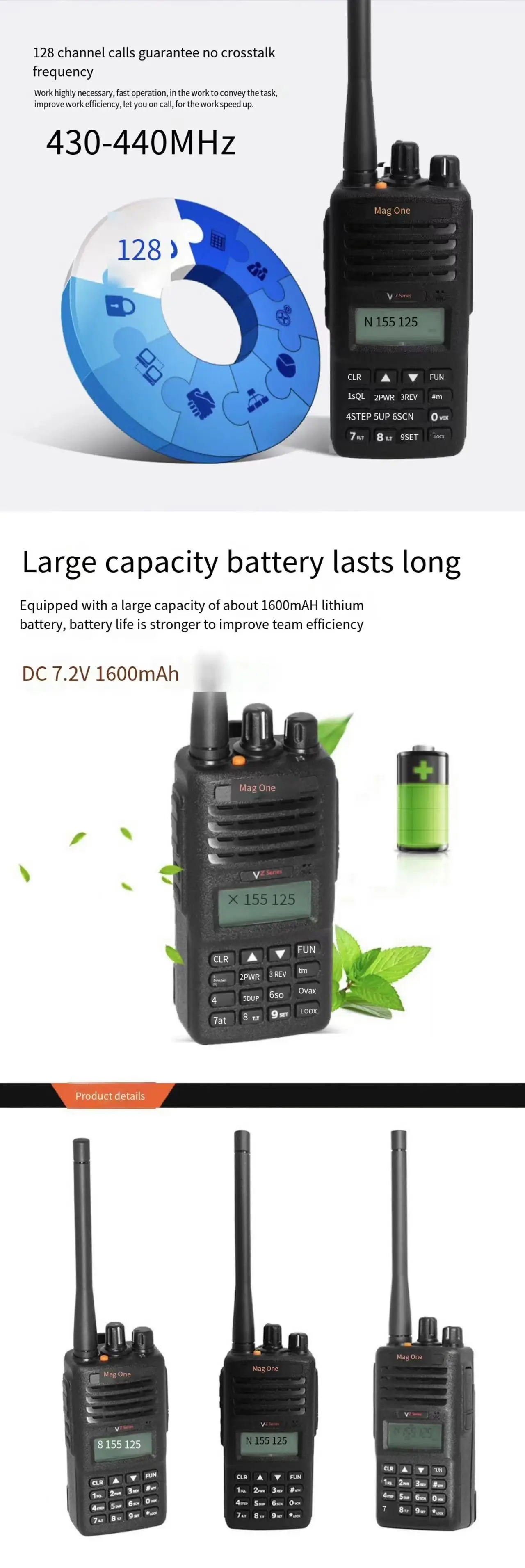 Magone-VZ-18 Walkie Talkie, Two-Way Radio with Keyboard, Manual Frequency Input, 1600mAh, Motor