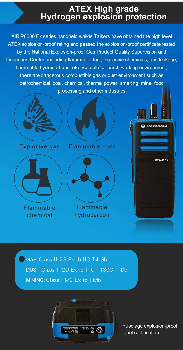 Motorola-Dp4401ex Explosion-Proof Two-Way Radio, Wireless Portable Interphone, DP4401ex XIR P86