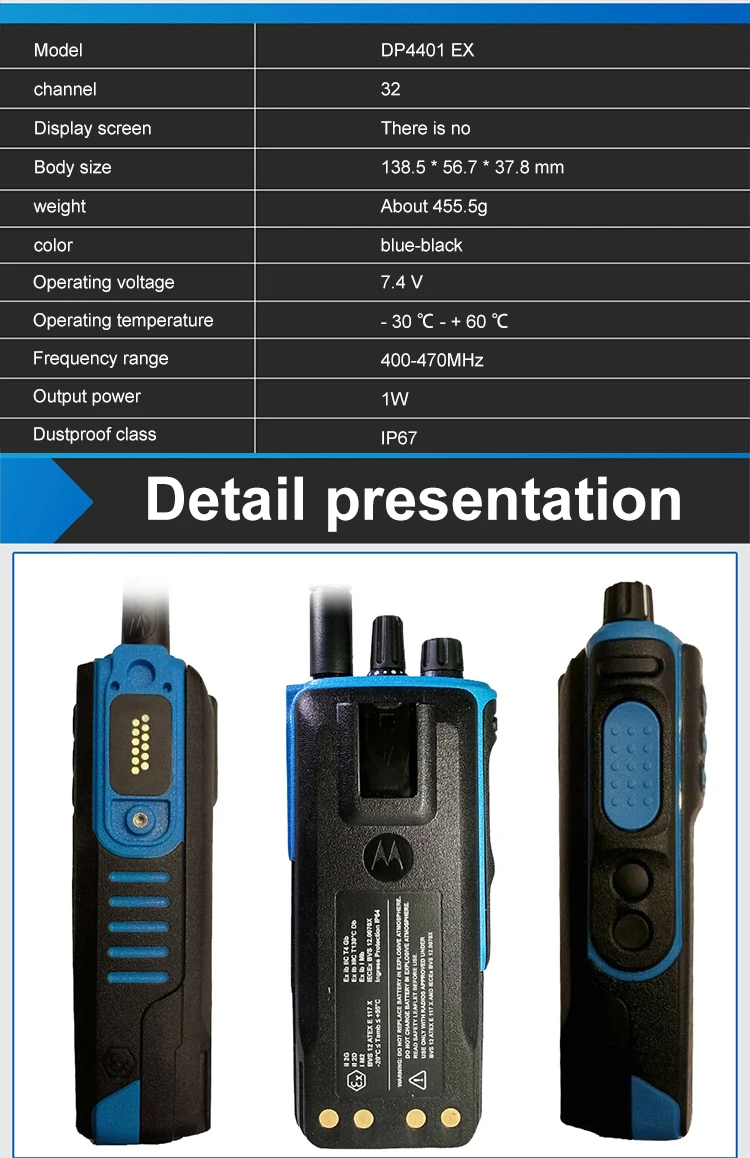 Motorola-Dp4401ex Explosion-Proof Two-Way Radio, Wireless Portable Interphone, DP4401ex XIR P86