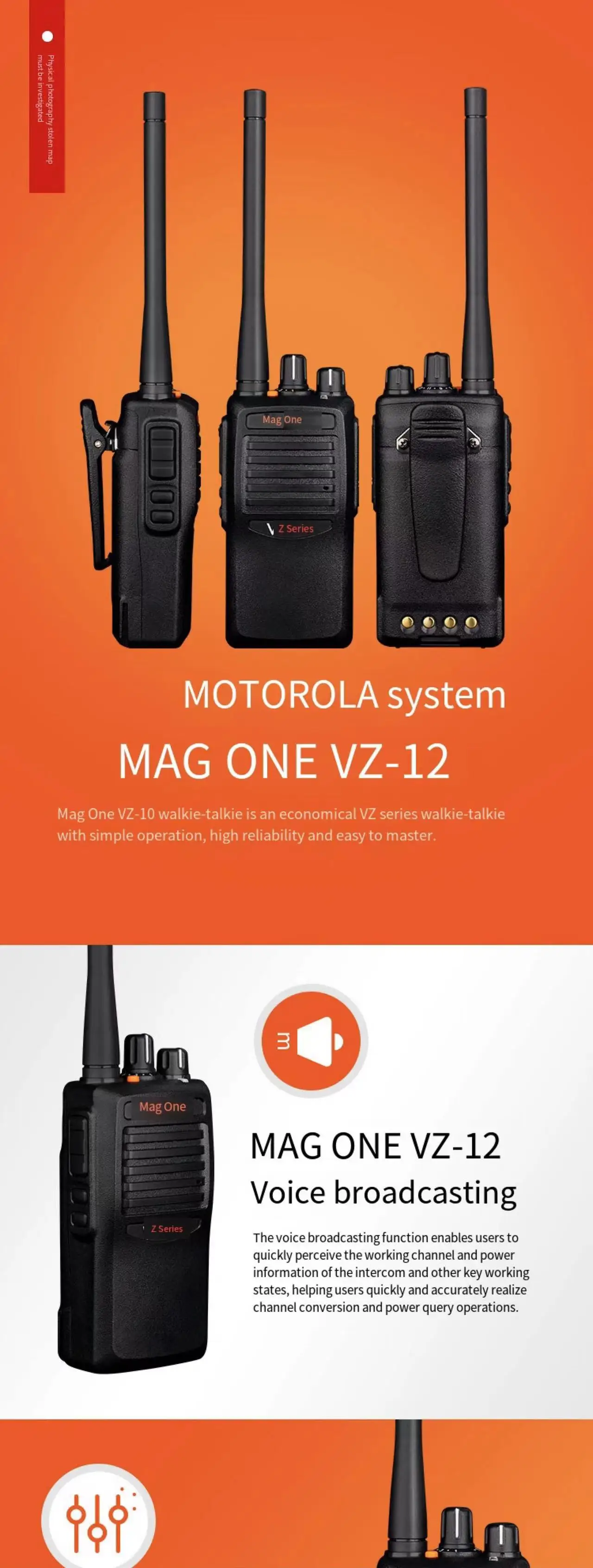 Motorola Magone VZ-12 Programmable Programmable Key, VOX Suitable for Emergency Alarm, Voice Br
