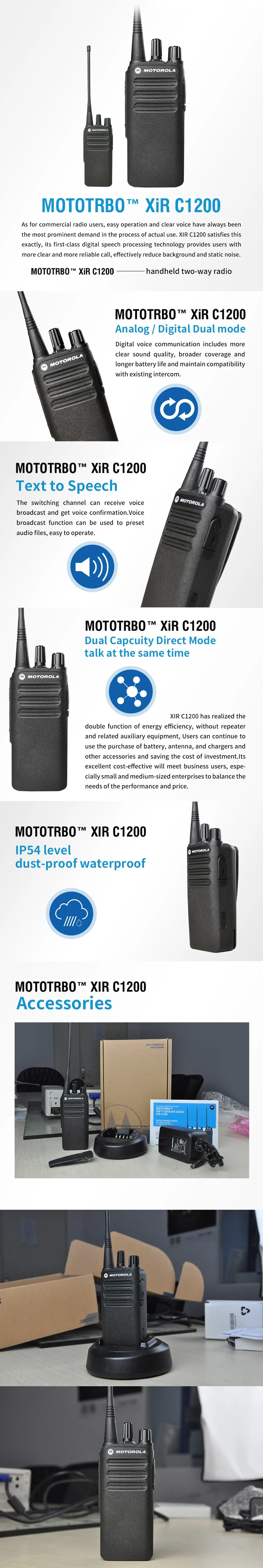 Motorola-XIR C1200 Handheld Digital Walkie Talkie, Two Way Radio, DP540, VHf, UHF, Original, Mo