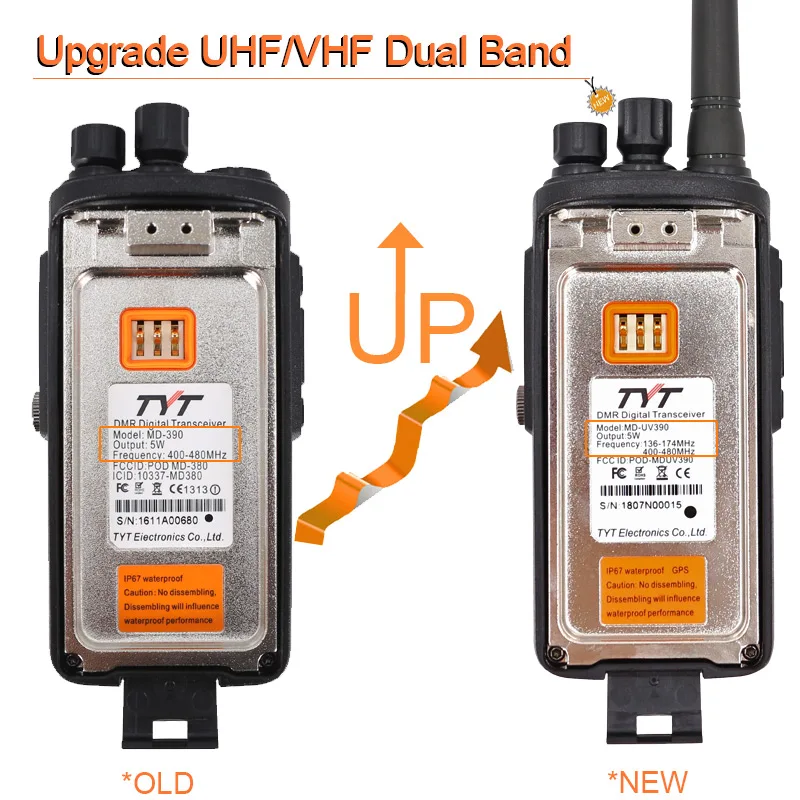 TYT MD-UV390 DMR Digital Radio 5W Waterproof IP67 Handy Walkie Talkies MD UV390 Optional GPS Up