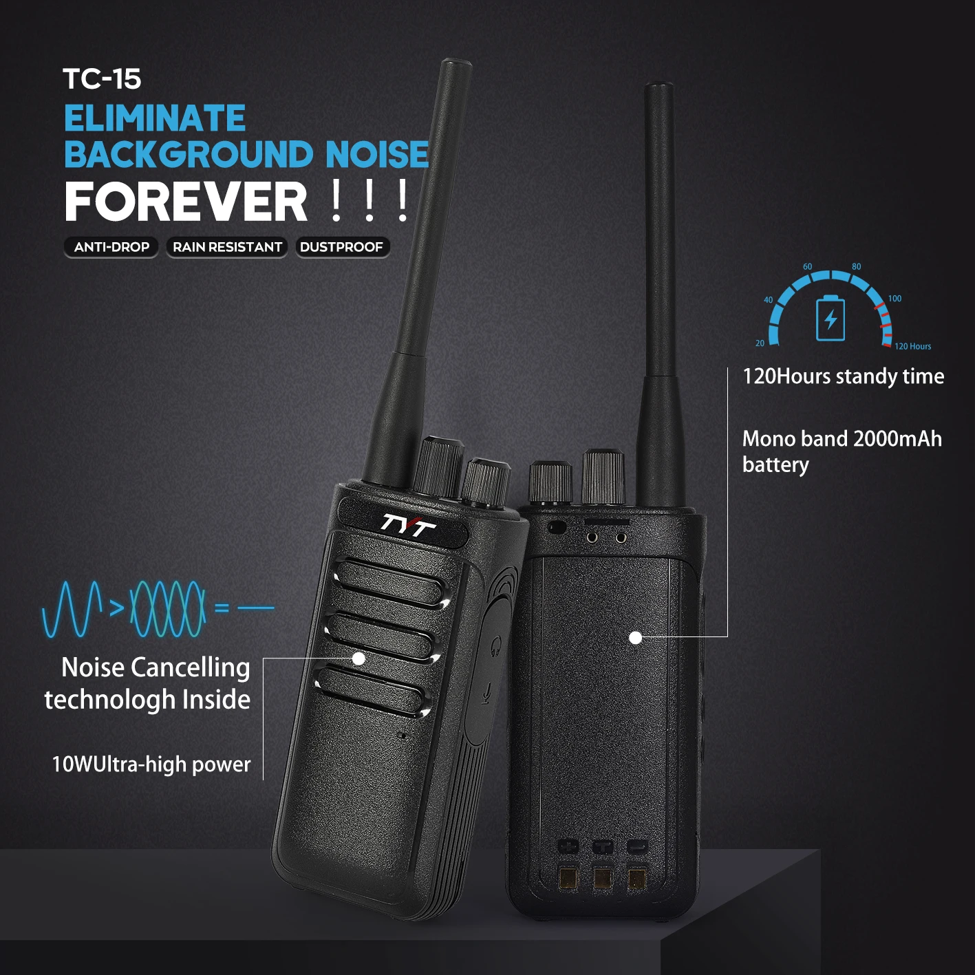 TYT TC-15 10W high power noise cancellation Two Way Radio long range WalkieTalkie portable Radi