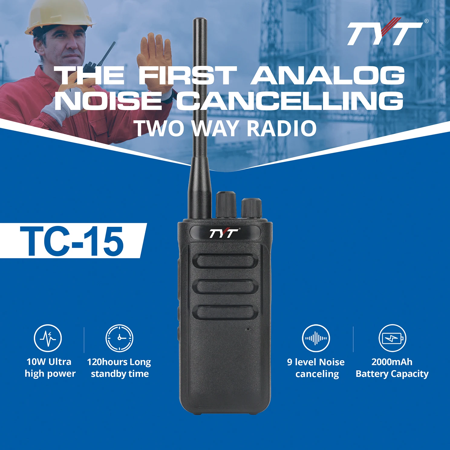 TYT TC-15 10W high power noise cancellation Two Way Radio long range WalkieTalkie portable Radi