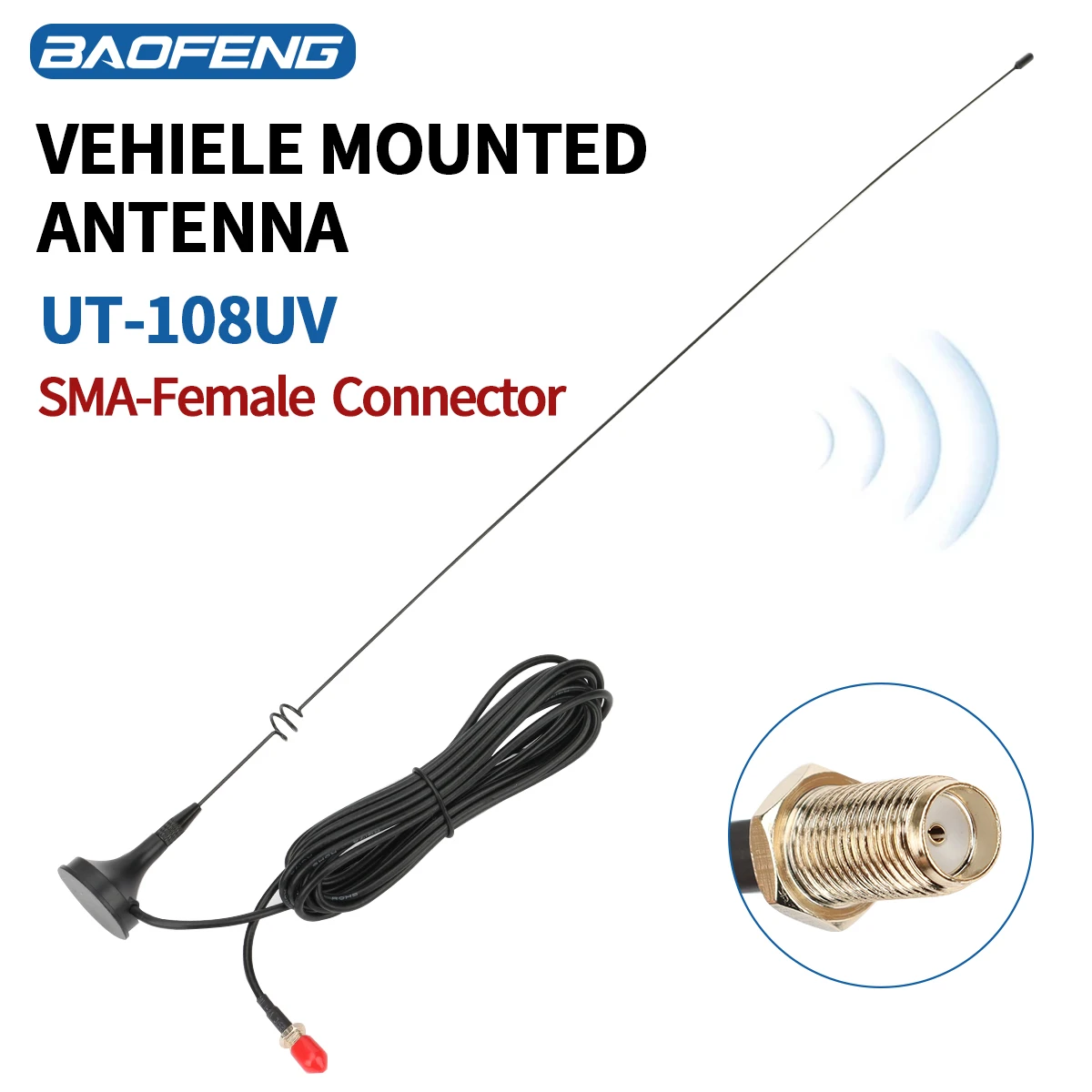 UT-108UV Magnetic Dual Band Car Antenna - SMA-Female for BAOFENG UV-5R, BF-888S, Quansheng UV-K