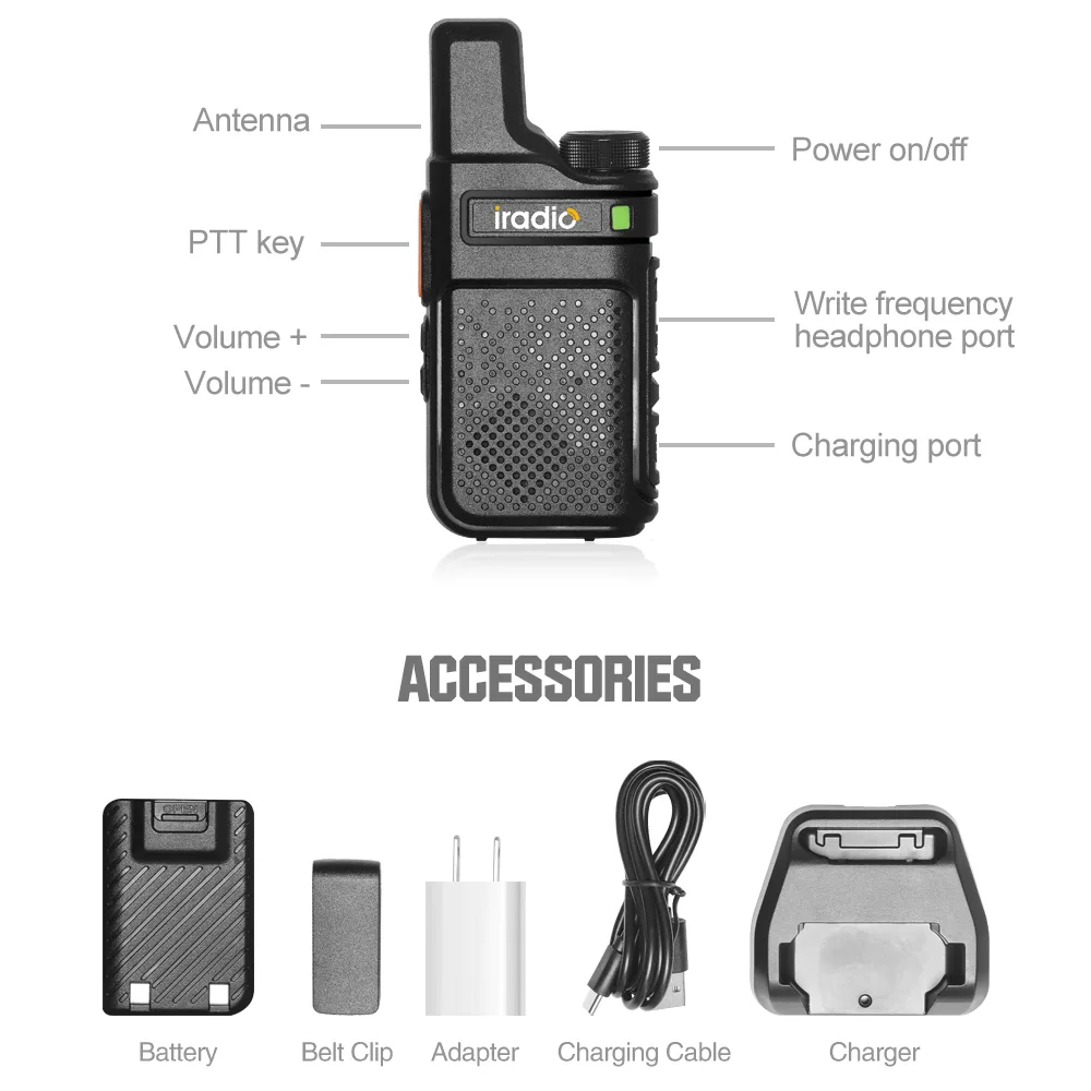 Iradio Two Way Radio - package contents Iradio Two Way Radio - package contents