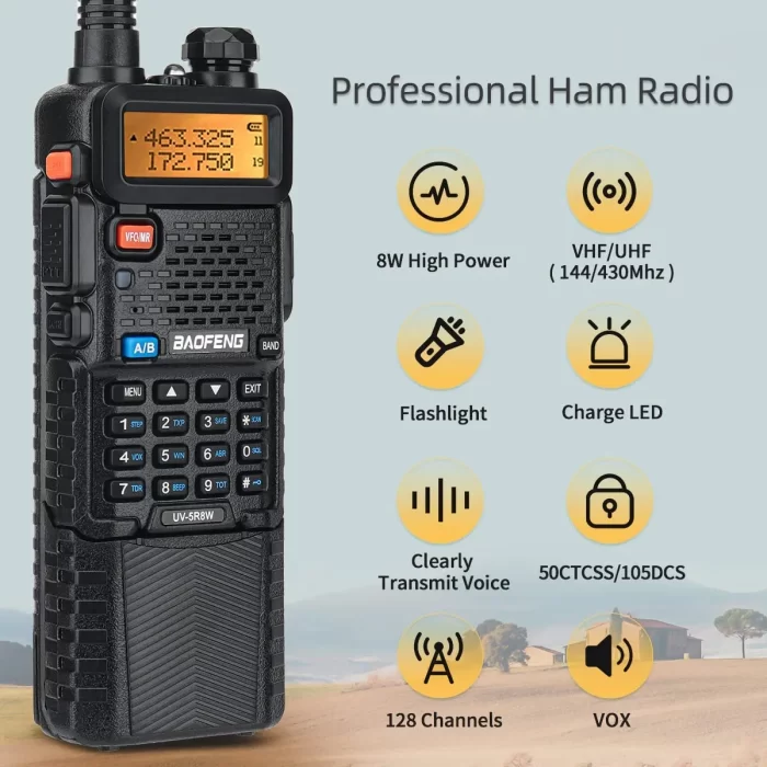 Baofeng UV-5R Walkie Talkie: 8W Dual Band VHF/UHF Radio with Bluetooth & 3800mAh Battery - Long Range Communication - Image 5