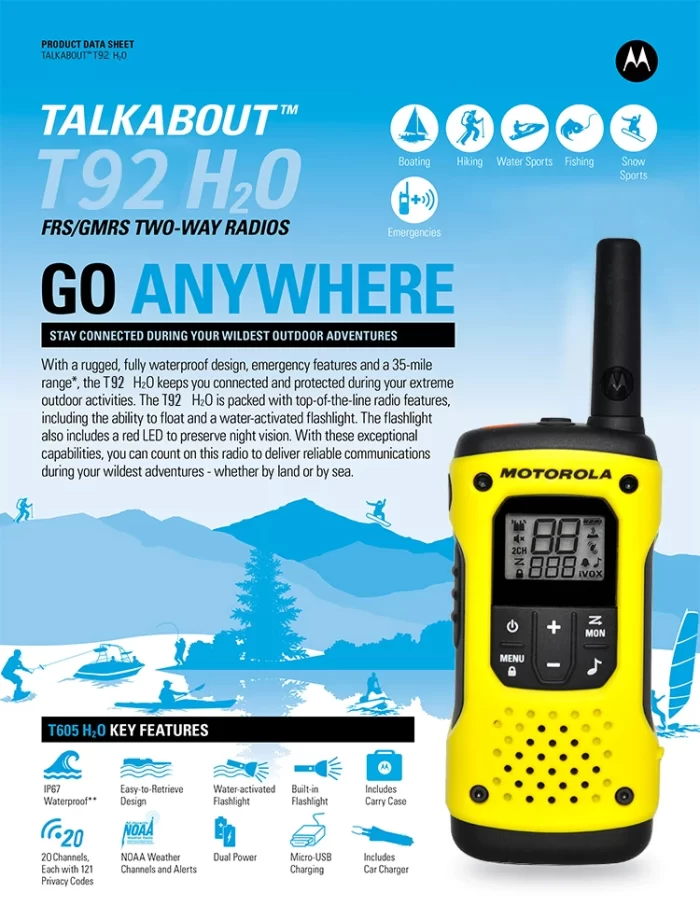 Motorola TALKABOUT T92 H2O Public Radio Service [IP67] Extreme sport Emergency Rescue License free Handstand [Single] - Image 5