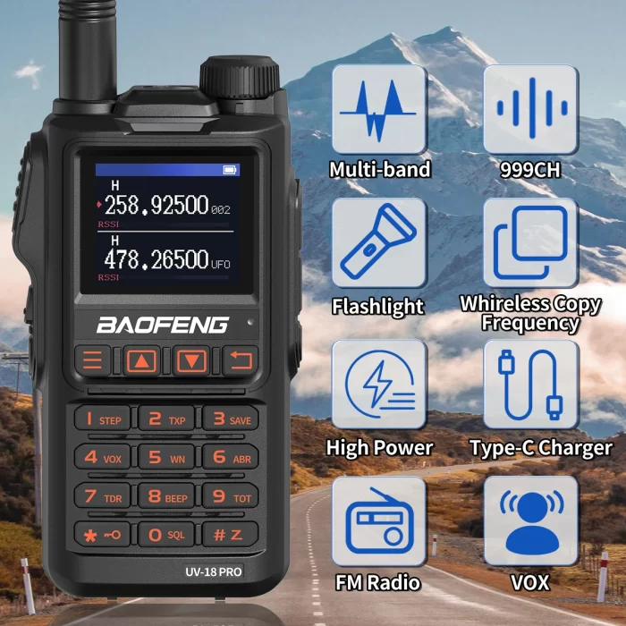 Baofeng UV-18 Pro Walkie Talkie - 10W Long Range VHF UHF Two Way Radio with 999 Channels & NOAA | Type-C & Copy Frequency - Image 2
