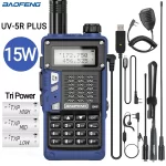 Baofeng UV-5R PLUS Walkie Talkie - 15W Dual Band, 50KM Range, USB Charging for Ham Radio Enthusiasts